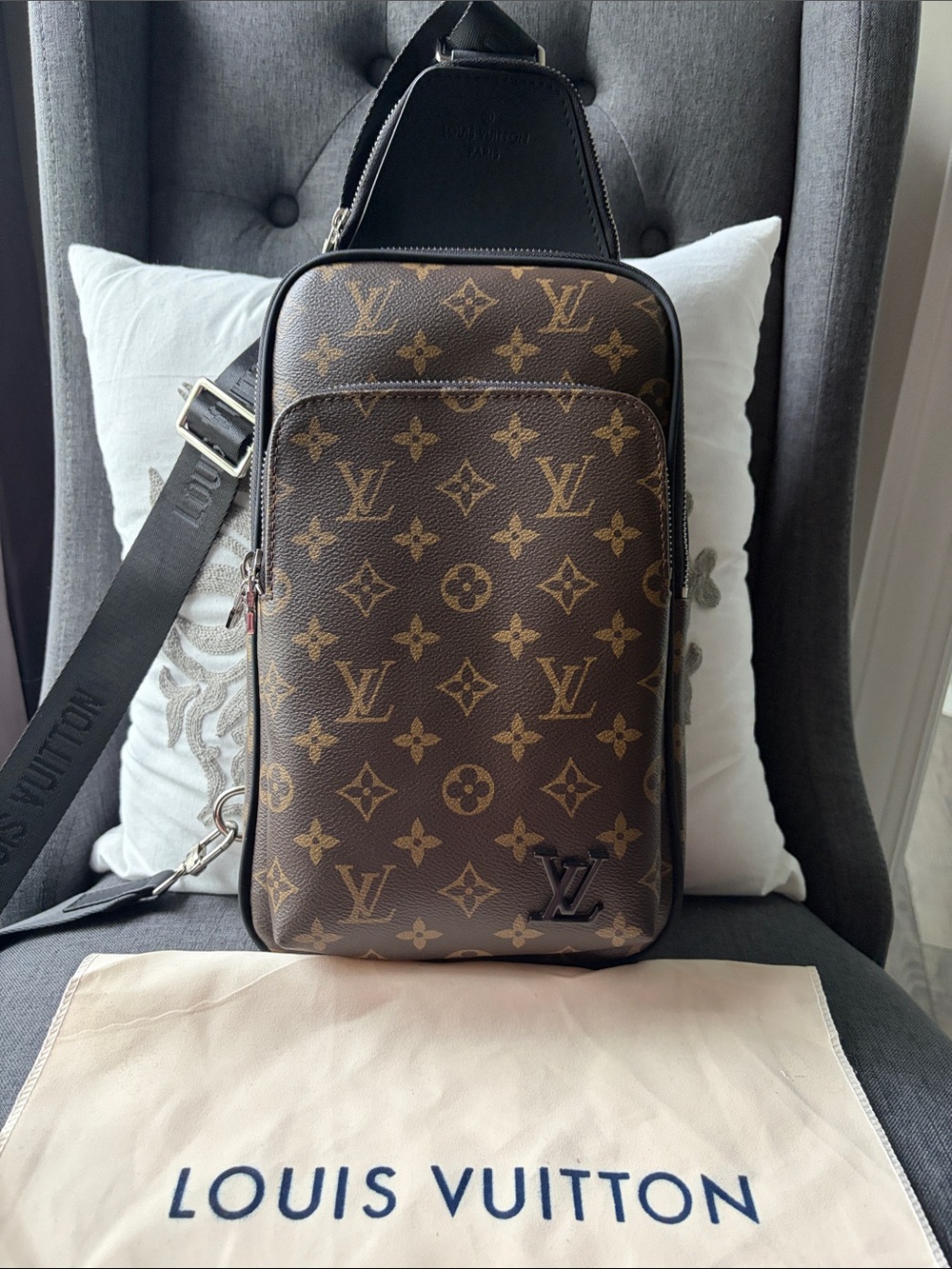 Louis Vuitton Monogram Canvas Sling Belt Bag in Brown and Black